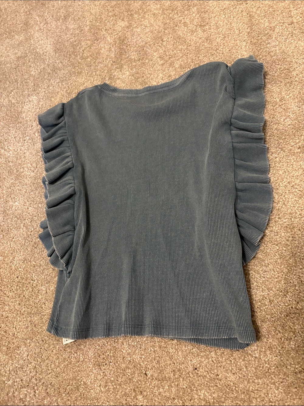 Zara Ruffle Sleeve Ribbed Top - Blue - Picture 2 of 4